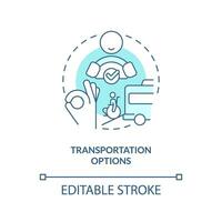 Transportation option turquoise concept icon. People with disabilities. Transport service. Ride sharing. Safe travel abstract idea thin line illustration. Isolated outline drawing. Editable stroke vector