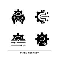 Personal settings black glyph icons set on white space. Game customization. Account changes. Digital system management. Silhouette symbols. Solid pictogram pack. Vector isolated illustration