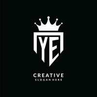 Letter YE logo monogram emblem style with crown shape design template vector