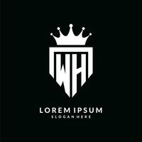 letra wh logo monograma emblema estilo con corona forma diseño modelo vector