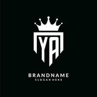 Letter YA logo monogram emblem style with crown shape design template vector