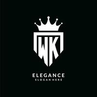 Letter WK logo monogram emblem style with crown shape design template vector