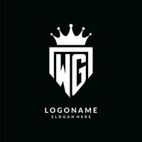 Letter WG logo monogram emblem style with crown shape design template vector