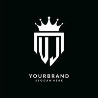 Letter VJ logo monogram emblem style with crown shape design template vector