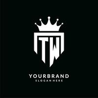 Letter TW logo monogram emblem style with crown shape design template vector