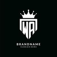 Letter WA logo monogram emblem style with crown shape design template vector