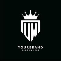 Letter UW logo monogram emblem style with crown shape design template vector