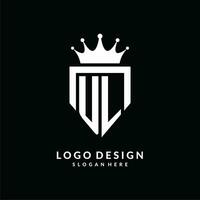 Letter UL logo monogram emblem style with crown shape design template vector