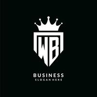 Letter WB logo monogram emblem style with crown shape design template vector