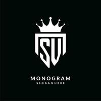 Letter SV logo monogram emblem style with crown shape design template vector