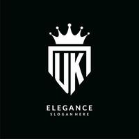 Letter UK logo monogram emblem style with crown shape design template vector