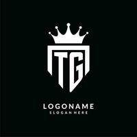 letra tg logo monograma emblema estilo con corona forma diseño modelo vector