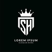 Letter SH logo monogram emblem style with crown shape design template vector