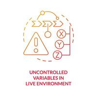 Uncontrolled variables in live environment red gradient concept icon. Product release. Output management issue abstract idea thin line illustration. Isolated outline drawing vector