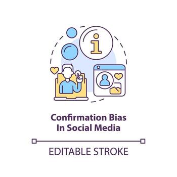 Confirmation bias in social media concept icon. Common cognitive prejudice abstract idea thin line illustration. Isolated outline drawing. Editable stroke vector