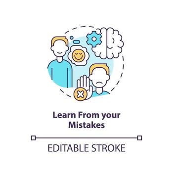 Learn from mistakes concept icon. Mind shift. Overcoming confirmation bias tip abstract idea thin line illustration. Isolated outline drawing. Editable stroke vector