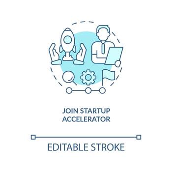 unirse puesta en marcha acelerador concepto turquesa icono. empresario programa resumen idea Delgado línea ilustración. aislado contorno dibujo. editable carrera vector