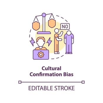 Cultural confirmation bias concept icon. Cognitive prejudice example in recruitment abstract idea thin line illustration. Isolated outline drawing. Editable stroke vector