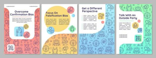 Ways to minimize confirmation bias brochure template. Leaflet design with linear icons. Editable 4 vector layouts for presentation, annual reports