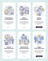 Confirmation bias in psychology onboarding mobile app screen set. Walkthrough 3 steps editable graphic instructions with linear concepts. UI, UX, GUI template vector
