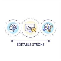 Innovative technology in rates analytics loop concept icon. Commercial trends development abstract idea thin line illustration. Isolated outline drawing. Editable stroke vector