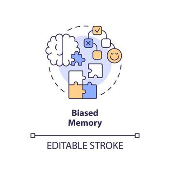 Biased memory concept icon. Selective recall. Type of cognitive prejudice abstract idea thin line illustration. Isolated outline drawing. Editable stroke vector