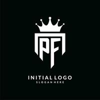 Letter PF logo monogram emblem style with crown shape design template vector