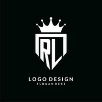 Letter RL logo monogram emblem style with crown shape design template vector