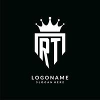 Letter RT logo monogram emblem style with crown shape design template vector