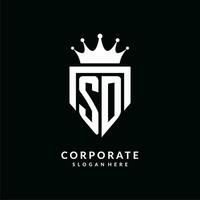 Letter SD logo monogram emblem style with crown shape design template vector