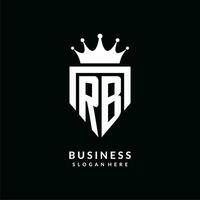 Letter RB logo monogram emblem style with crown shape design template vector