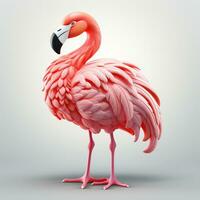 3d cartoon cute pink flamingo bird white background photo