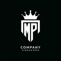 Letter MP logo monogram emblem style with crown shape design template vector