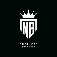 Letter NB logo monogram emblem style with crown shape design template vector