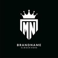 Letter MN logo monogram emblem style with crown shape design template vector