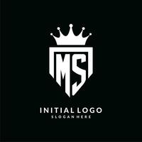 Letter MS logo monogram emblem style with crown shape design template vector