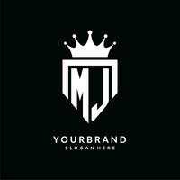 Letter MJ logo monogram emblem style with crown shape design template vector