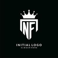 Letter NF logo monogram emblem style with crown shape design template vector