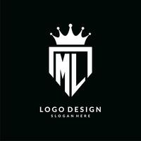 Letter ML logo monogram emblem style with crown shape design template vector