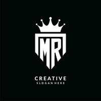 Letter MR logo monogram emblem style with crown shape design template vector