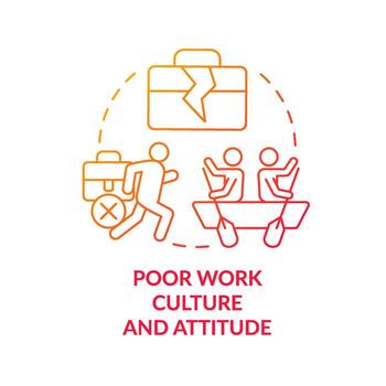 Poor work culture and attitude red gradient concept icon. Workforce problem. Modern public sector issue abstract idea thin line illustration. Isolated outline drawing vector