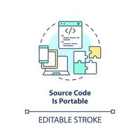 Source code portability concept icon. Procedural programming abstract idea thin line illustration. Different processors. Isolated outline drawing. Editable stroke vector