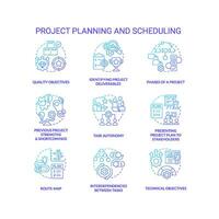 Project planning and scheduling blue gradient concept icons set. Business improvement idea thin line color illustrations. Isolated symbols vector