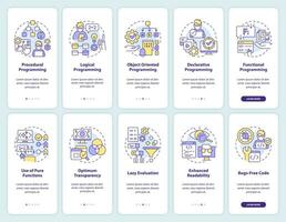 programación idioma paradigmas inducción móvil aplicación pantalla colocar. recorrido 5 5 pasos editable gráfico instrucciones con lineal conceptos. ui, ux, gui modelo vector