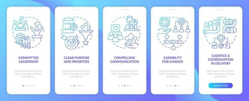 gobierno transformación azul degradado inducción móvil aplicación pantalla. recorrido 5 5 pasos gráfico instrucciones con lineal conceptos. ui, ux, gui modelo vector