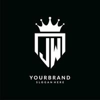 Letter JW logo monogram emblem style with crown shape design template vector