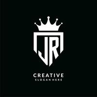 Letter JR logo monogram emblem style with crown shape design template vector
