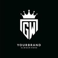 Letter GW logo monogram emblem style with crown shape design template vector