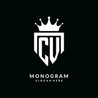Letter CV logo monogram emblem style with crown shape design template vector