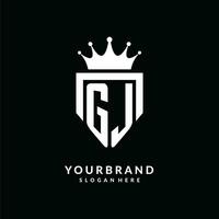 Letter GJ logo monogram emblem style with crown shape design template vector